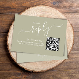 Bruiloft RSVP QR Code Elegant Sage Groen