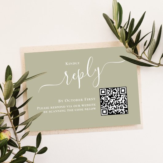Bruiloft RSVP QR Code Elegant Sage Groen