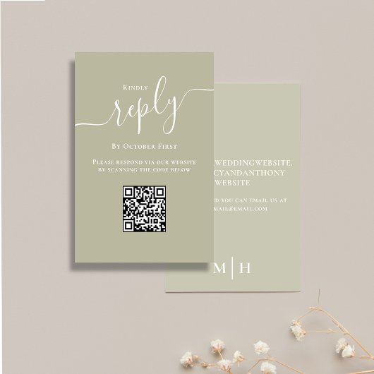Bruiloft RSVP QR Code Elegant Sage Groen