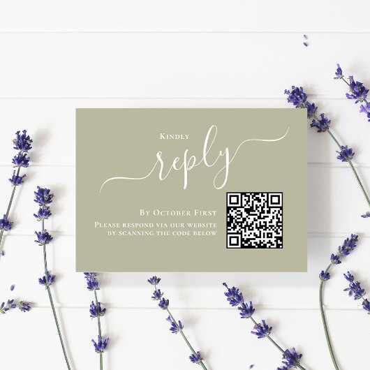 Bruiloft RSVP QR Code Elegant Sage Groen Kaartje
