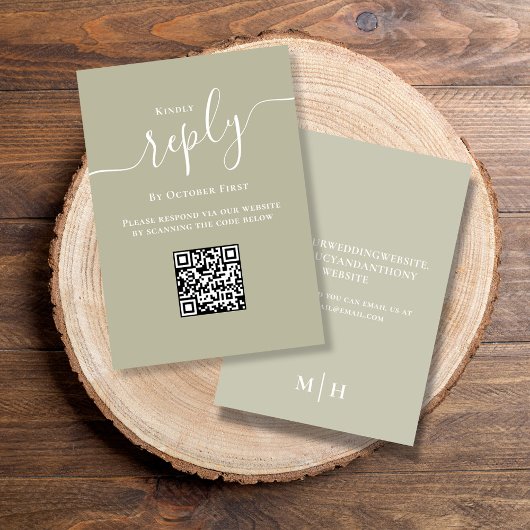 Bruiloft RSVP QR Code Elegant Sage Groen Kaartje