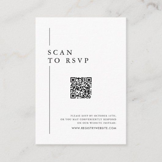 Bruiloft RSVP QR Code Minimalist Clean Simple Informatiekaartje (Voorkant)