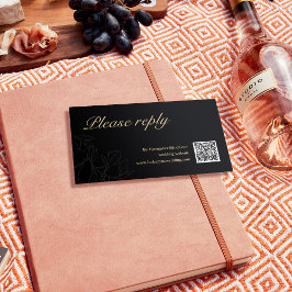 Bruiloft RSVP | QR Code Minimalist Zwart en Goud Plaatskaartje