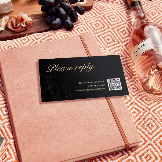 Bruiloft RSVP | QR Code Minimalist Zwart en Goud Plaatskaartje