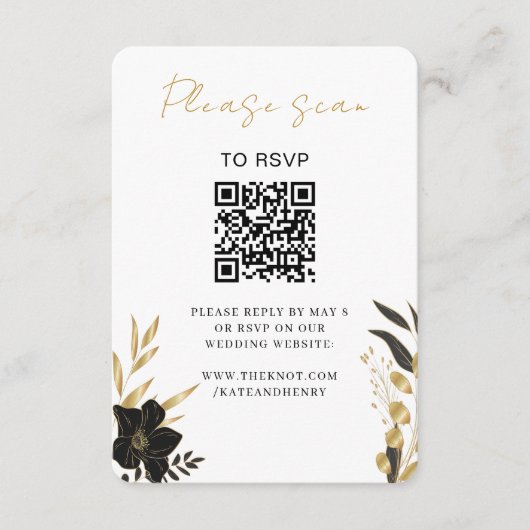 Bruiloft RSVP | QR Code Modern Stijlvol Wit Goud Informatiekaartje (Voorkant)