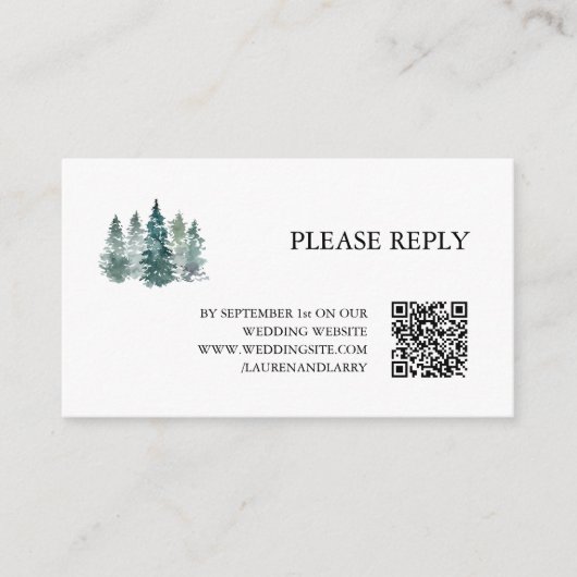 Bruiloft RSVP QR-code Rustieke Groene dennenbomen Informatiekaartje (Voorkant)
