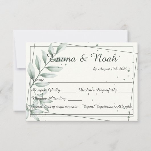Bruiloft RSVP Reactie Kaart Romantisch Groen Blade (Voorkant)