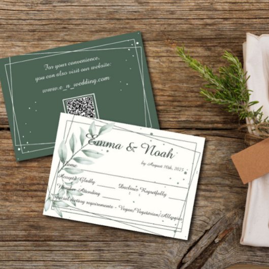 Bruiloft RSVP Reactie Kaart Romantisch Groen Blade