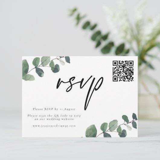 Bruiloft RSVP-reactiekaart 'Leafy Green Elegance' RSVP Kaartje (Staand voorkant)