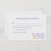 bruiloft RSVP-regenbooglieftekst op wit RSVP Kaartje (Voorkant / Achterkant)