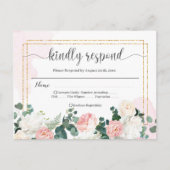Bruiloft RSVP retro waterverf roze en bloemen Briefkaart (Voorkant)