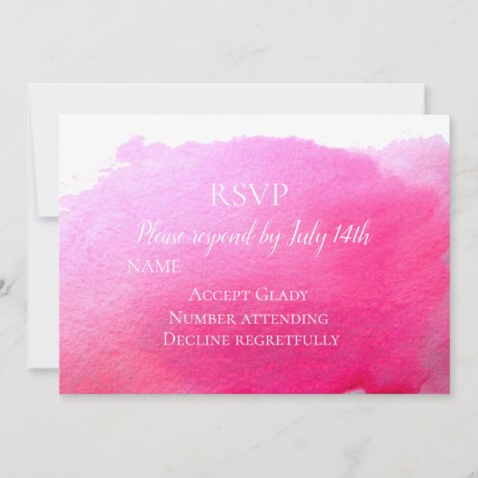 Bruiloft RSVP roze moderne waterverf RSVP Kaart (Voorkant)