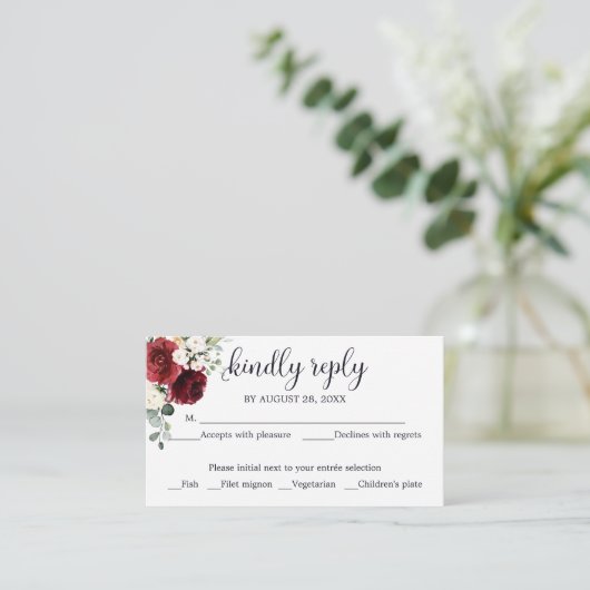 Bruiloft RSVP Rustiek Hout Bloemen Marine Blauw Informatiekaartje (Staand voorkant)