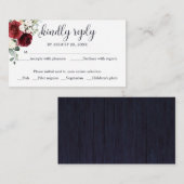 Bruiloft RSVP Rustiek Hout Bloemen Marine Blauw Informatiekaartje (Voorkant / Achterkant)
