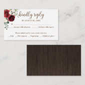 Bruiloft RSVP Rustiek Hout Bourgogne Bloemen Informatiekaartje (Voorkant / Achterkant)