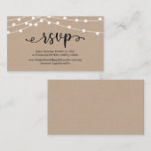 Bruiloft RSVP, rustieke Kraft String Lights Informatiekaartje (Voorkant / Achterkant)