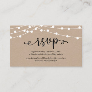 Bruiloft RSVP, rustieke Kraft String Lights Informatiekaartje