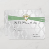 Bruiloft RSVP Sage Lint In Hart Op Satijn (Voorkant / Achterkant)