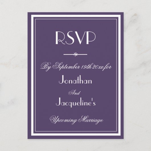 Bruiloft RSVP Stof Paars Keuze Eten Alstublieft Re Uitnodiging Briefkaart (Voorkant)