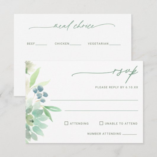 Bruiloft RSVP Succulente Cactus Waterverf (Voorkant / Achterkant)