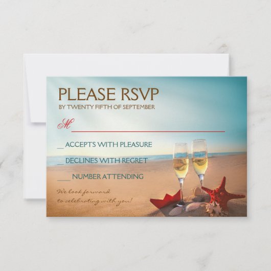 Bruiloft RSVP Sunset Beach Romantisch Kaartje (Voorkant)