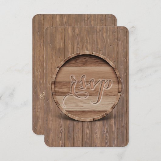 Bruiloft RSVP van een ruw gesneden houten vat (Voorkant / Achterkant)