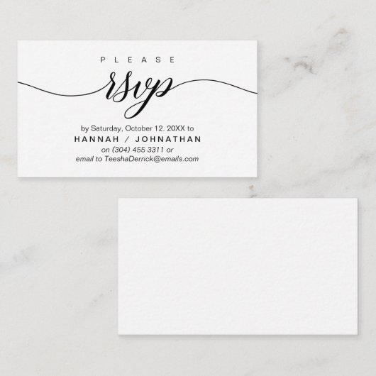 Bruiloft RSVP via telefoon of e-mail reageren Informatiekaartje (Voorkant / Achterkant)