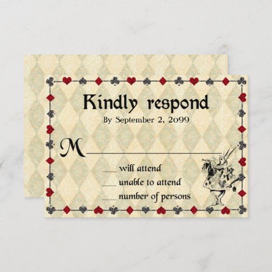 Bruiloft RSVP vriendelijk reageren, Alice in Wonde (Voorkant / Achterkant)