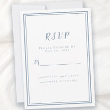 Bruiloft RSVP Wit & Stofblauw Eenvoudig Minimalist