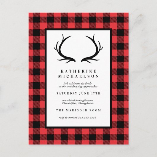 BRUILOFT | Rustic Herten Buffalo Geruit Briefkaart (Voorkant)