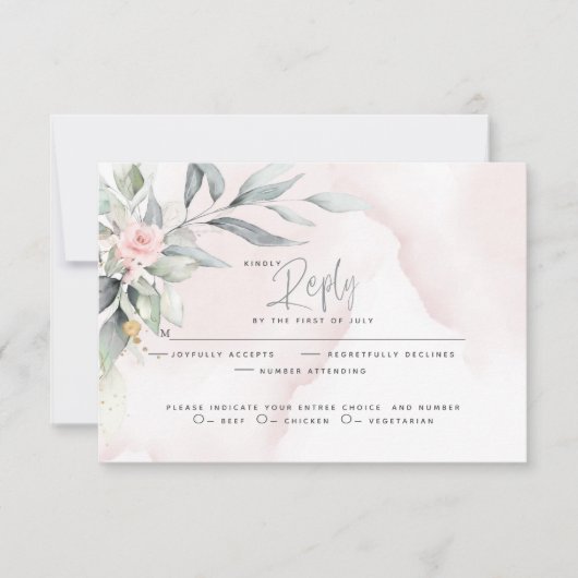 Bruiloft | Rustic Woodland Pink Floral Spray RSVP Kaartje (Voorkant)