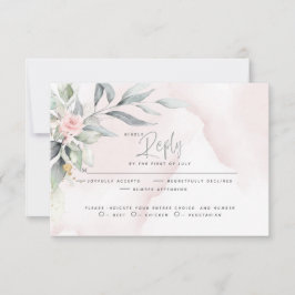 Bruiloft | Rustic Woodland Pink Floral Spray RSVP Kaartje