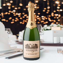 Bruiloft Rustiek Hout Elegant Mr en Mrs Barn Party Sparkling Wijnetiket