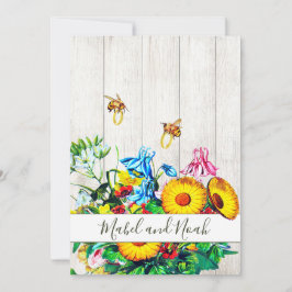 Bruiloft Rustieke Bloemen Honing Bijen Goud Eco Kaart
