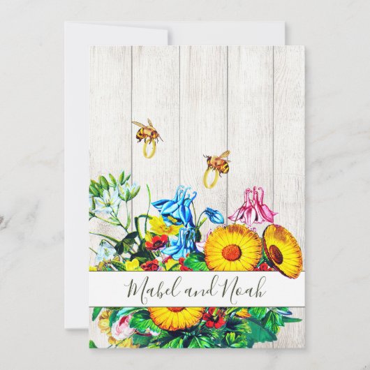 Bruiloft Rustieke Bloemen Honing Bijen Goud Eco Kaart (Voorkant)