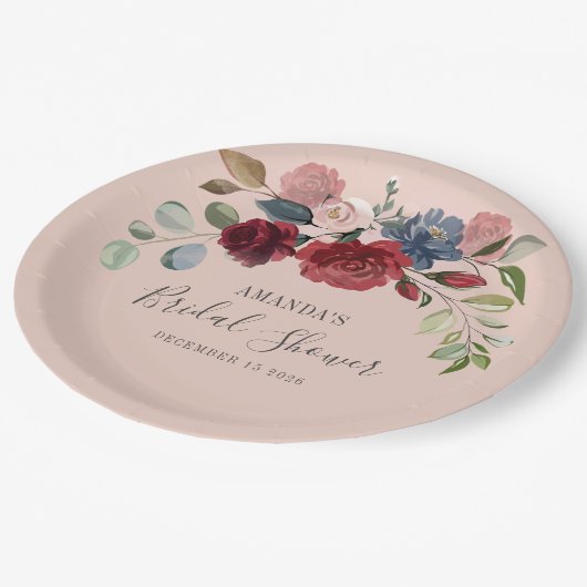 Bruiloft Rustieke Bourgondië Florale Maatwerk Papieren Bordje (Gekanteld)
