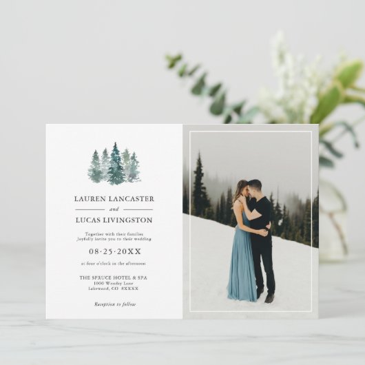 Bruiloft rustieke dennenbomen diep donker groen |  kaart (Staand voorkant)
