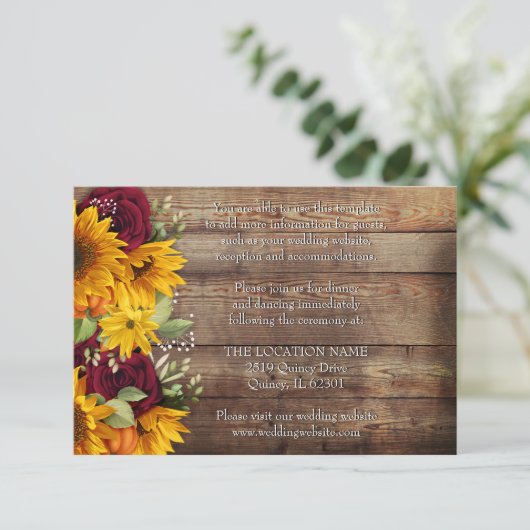 Bruiloft Rustieke Herfst Bloemen Details Kaart (Staand voorkant)