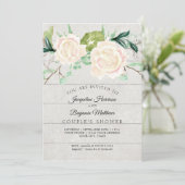 Bruiloft Rustieke Hout Aquarel Ivoren Rozen Kaart (Staand voorkant)