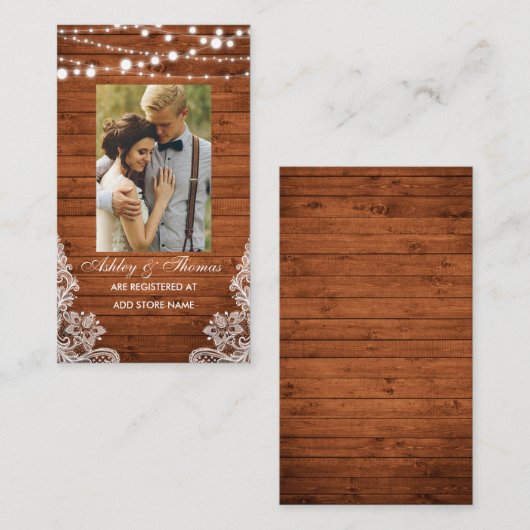 Bruiloft rustieke houten foto register invoegen Ka Informatiekaartje (Voorkant / Achterkant)