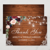 Bruiloft Rustieke Houten Kruik Lichten Kant Bloeme Bedankkaart (Voorkant / Achterkant)