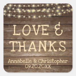 Bruiloft Rustieke Wood String Lights LIEFDE EN BED Vierkante Sticker