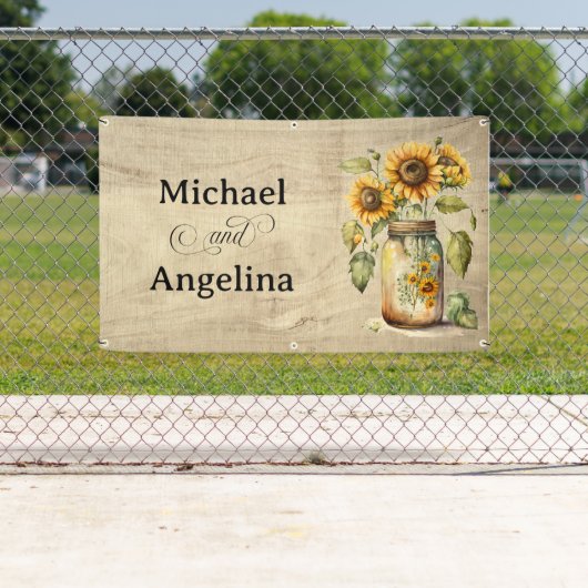 Bruiloft rustieke zonnebloem op houten achtergrond spandoek (Insitu)
