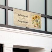 Bruiloft rustieke zonnebloem op houten achtergrond spandoek (Buitenkant Gebouw)