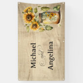 Bruiloft rustieke zonnebloem op houten achtergrond spandoek (Verticaal)
