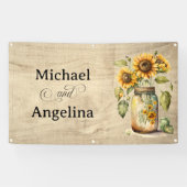 Bruiloft rustieke zonnebloem op houten achtergrond spandoek (Horizontaal)