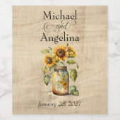 Bruiloft rustieke zonnebloem op houten achtergrond wijn etiket (Enkel label)