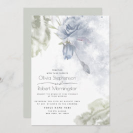 Bruiloft | Rustige Dusty Blue Rozen Kaart
