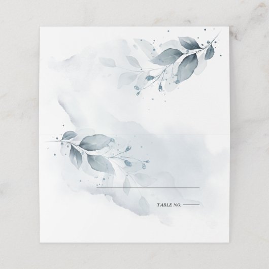 Bruiloft | Rustige Waterverf — Stustblauw olievlek Plaatskaartje (Buitenkant ongevouwen)