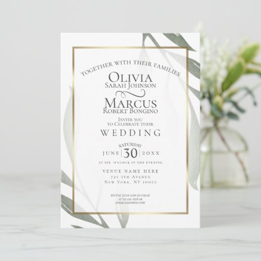 Bruiloft | Sage Green Olive Branch Waterverf Leaf Kaart (Staand voorkant)